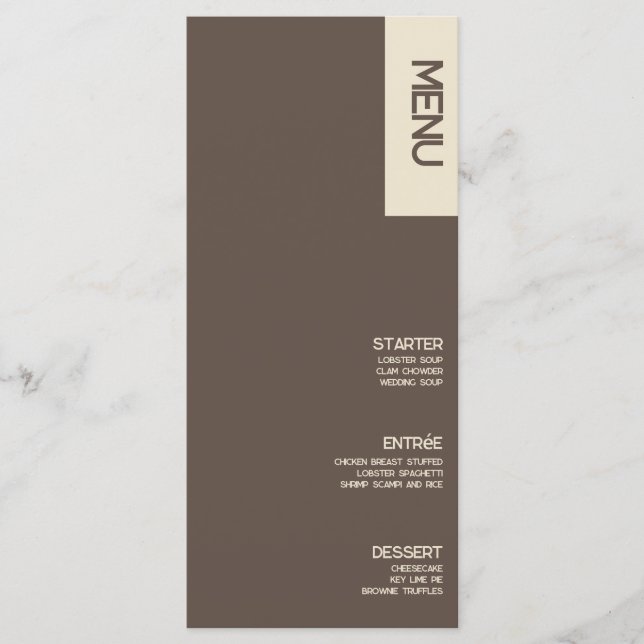 Menu de mariage Bold Tan Brown (Devant)