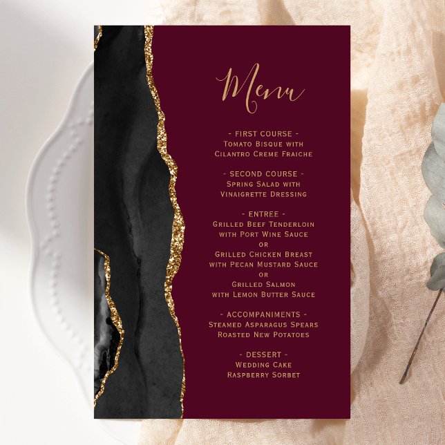 Menu de mariage bordeaux agate noir or grand budge (Créateur téléchargé)