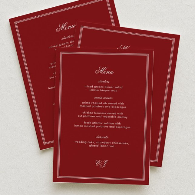 Menu de mariage bordeaux Luxe Ancienne Fortune (Créateur téléchargé)