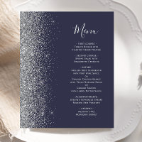 Menu de mariage bordure pailletée bleu foncé argen