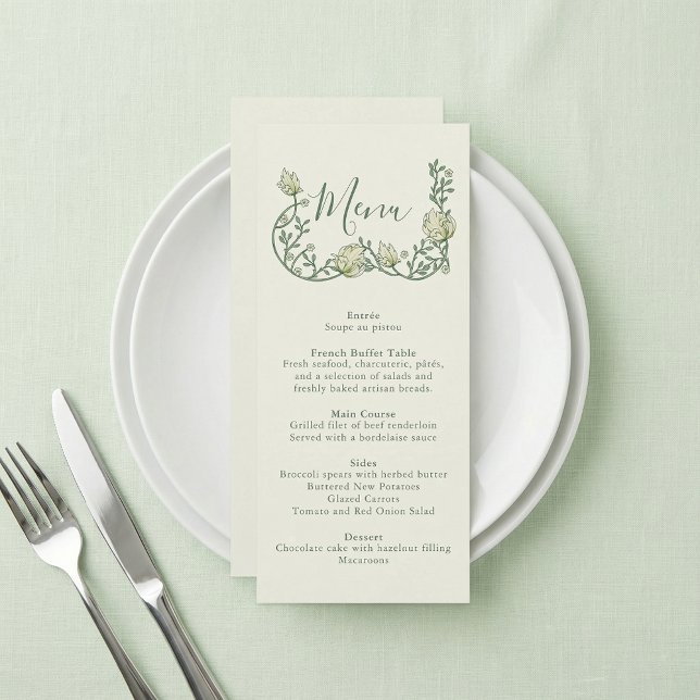 Menu de mariage botanique Art Nouveau Sage (Art Nouveau Sage Botanical Wedding Menu)