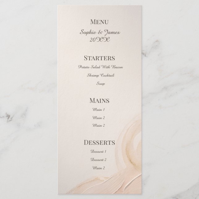 Menu de mariage botanique au ton sauge pêche (Devant)