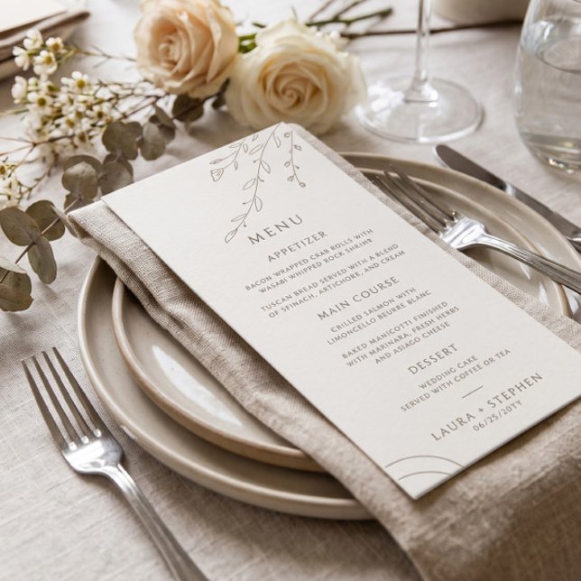 Menu de mariage botanique beige neutre moderne (Créateur téléchargé)