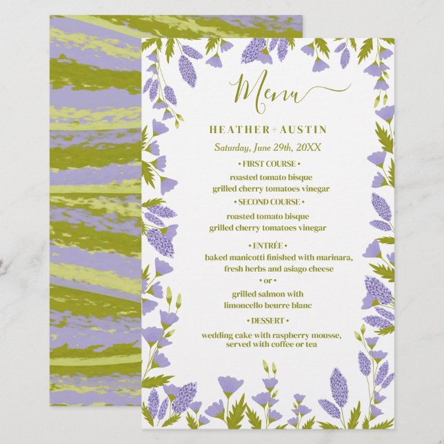 Menu de mariage botanique de fleurs sauvages de pr (Devant / Derrière)