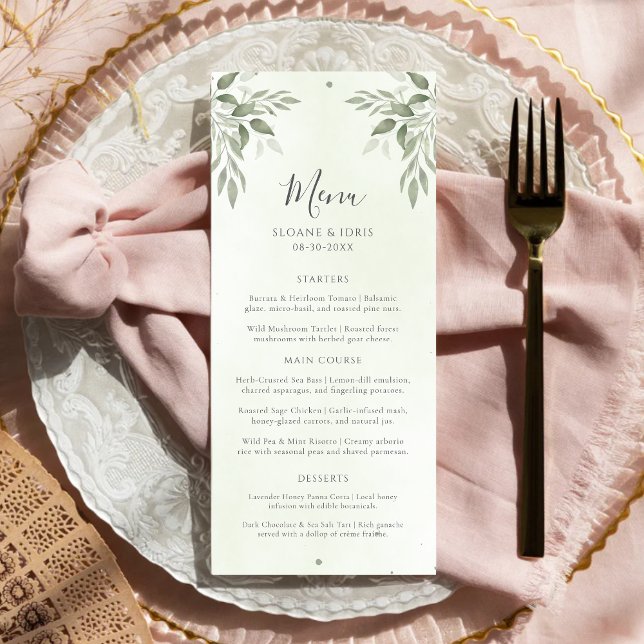 Menu de mariage botanique de verdure de sauge mode (Créateur téléchargé)