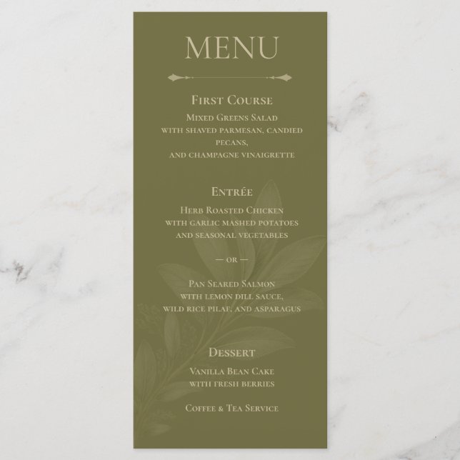 Menu de mariage botanique élégant aux tulipes vert (Devant)