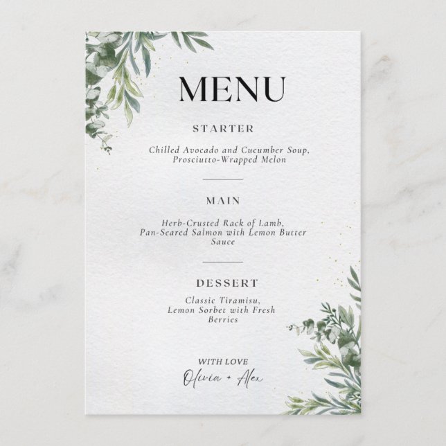Menu de mariage botanique – Illustration élégante  (Devant)
