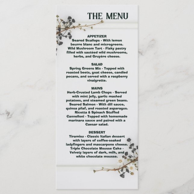 Menu de mariage botanique moderne , Menu de mariag (Devant)