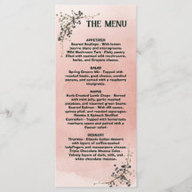 Menu de mariage botanique rose poussiéreux , Menu