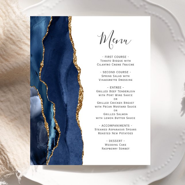 Menu de mariage Budget Agate Bleu Nuit Or (Créateur téléchargé)