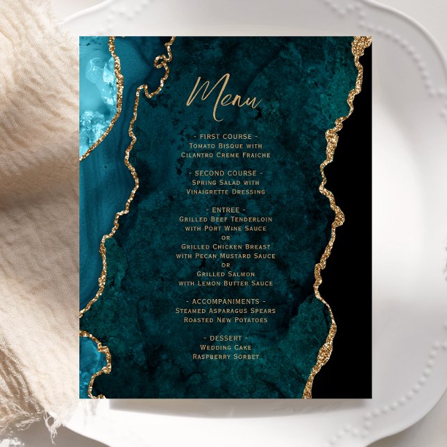 Menu de mariage Budget Agate Bleu sarcelle Or (Créateur téléchargé)
