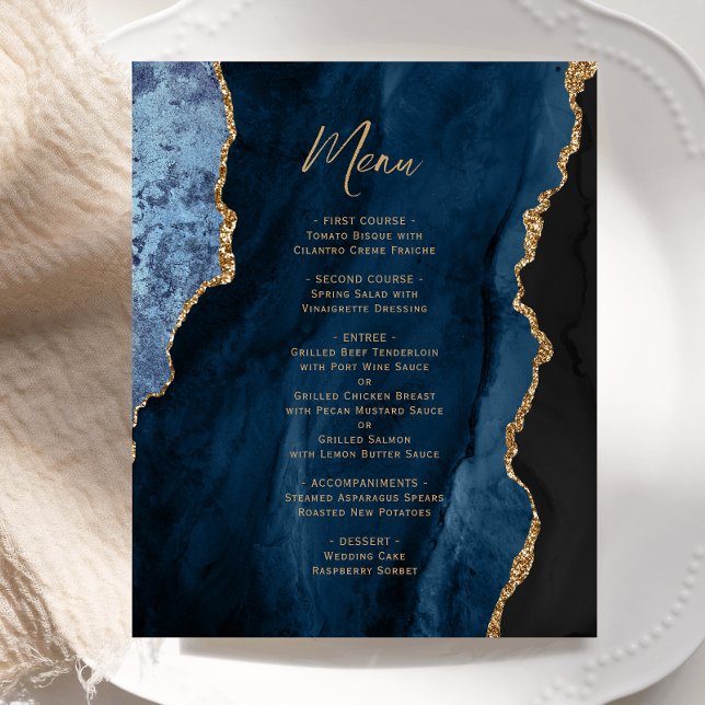 Menu de mariage Budget bleu marine agate doré (Créateur téléchargé)