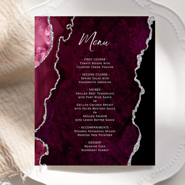 Menu de mariage Budget Bourgogne Agate Argent (Créateur téléchargé)