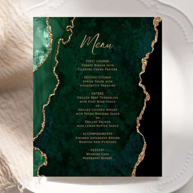Menu de mariage Budget Émeraude Vert Agate Or (Créateur téléchargé)
