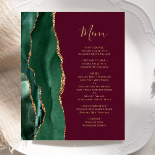 Menu de mariage budget émeraude vert or burgundy
