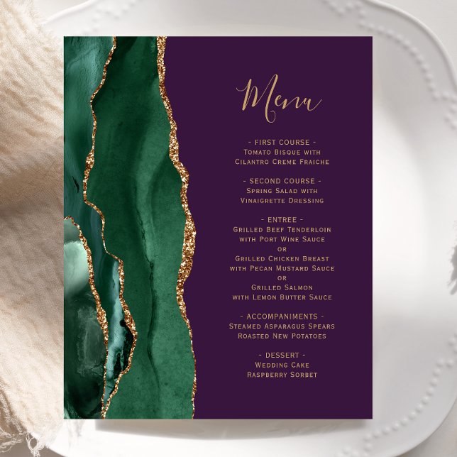 Menu de mariage Budget Émeraude Vert Or Violet (Créateur téléchargé)