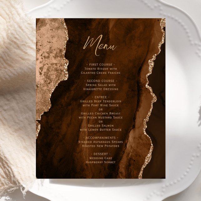 Menu de mariage Budget Mocha Brown Gold Agate (Créateur téléchargé)