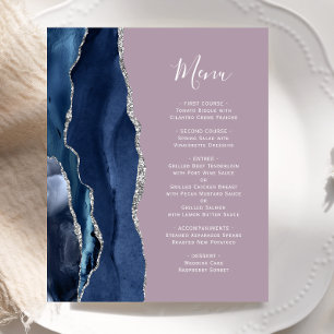 Menu de mariage Budget Navy Blue Silver Agate Mauv