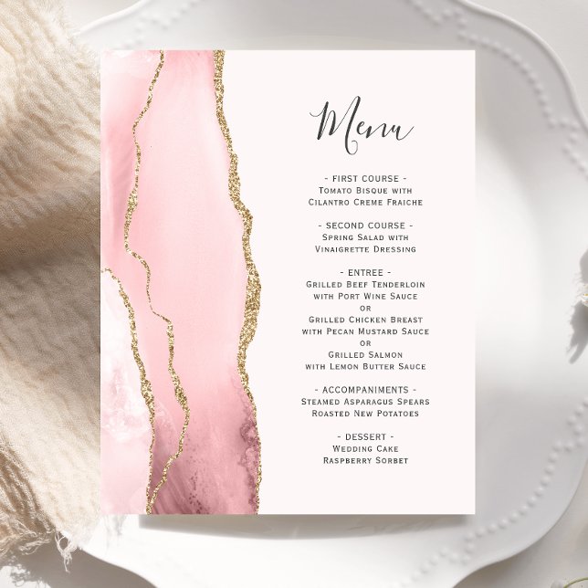 Menu de mariage Budget Rose Pâle Agate Or (Créateur téléchargé)