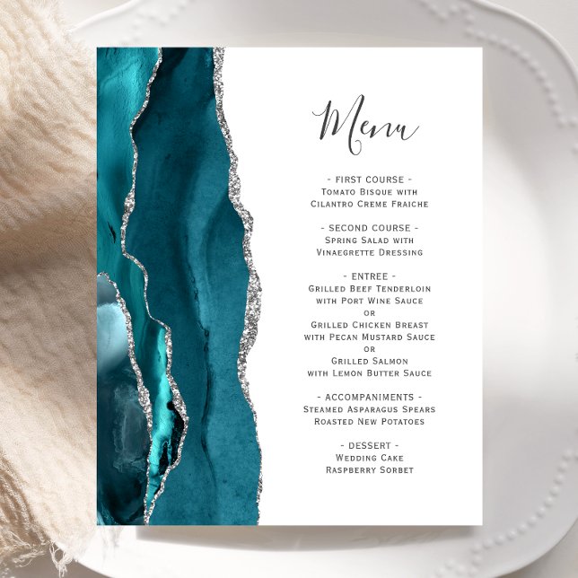 Menu de mariage Budget Turquoise Agate Argent (Créateur téléchargé)