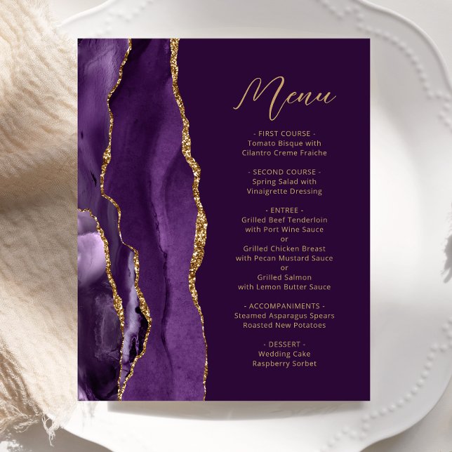 Menu de mariage Budget Violet Agate Script Prune (Créateur téléchargé)