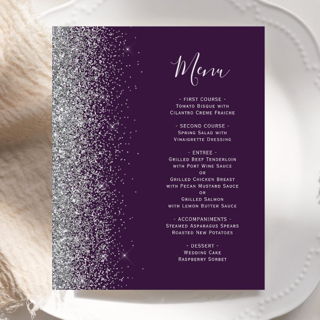 Menu de mariage Budget Violet Bordure Pailletée Ar (Créateur téléchargé)