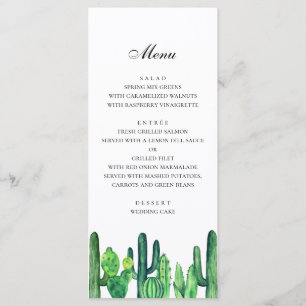 Menu de mariage cactus vert. Menu du dîner cactus