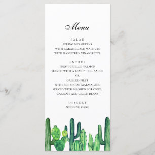 Menu de mariage cactus vert. Menu du dîner cactus