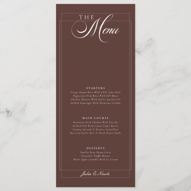 Menu de mariage calligraphié Classique Choco Ivory (Devant)