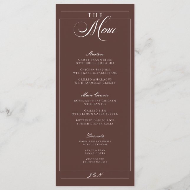 Menu de mariage calligraphié classique ivoire marr (Devant)
