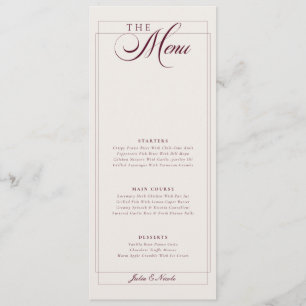 Menu de mariage calligraphié classique vert et ivo