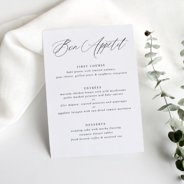 Menu de mariage calligraphié élégant moderne (Créateur téléchargé)