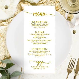 Menu de mariage Calligraphie élégante  Or
