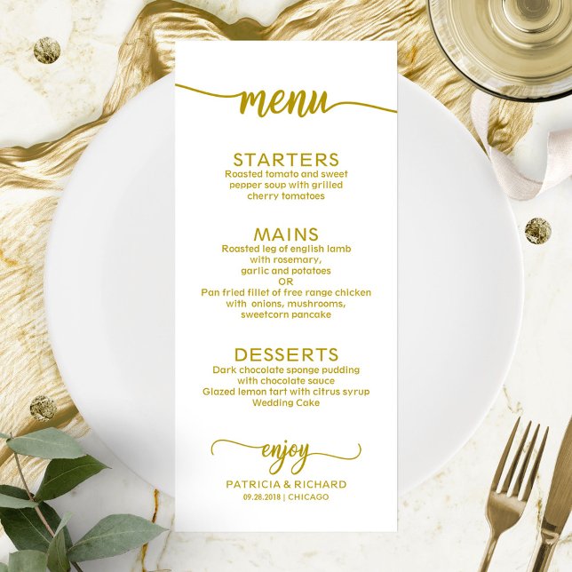 Menu de mariage Calligraphie élégante  Or (Créateur téléchargé)