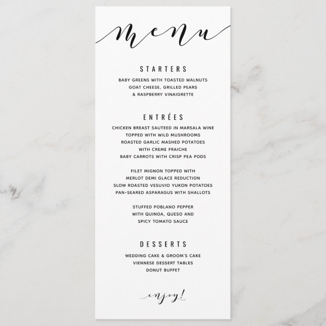 Menu de mariage calligraphié en spirale amusant (Devant)