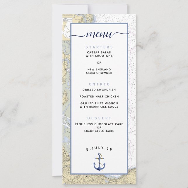 Menu de mariage carte nautique de Duxbury Harbor M (Devant)