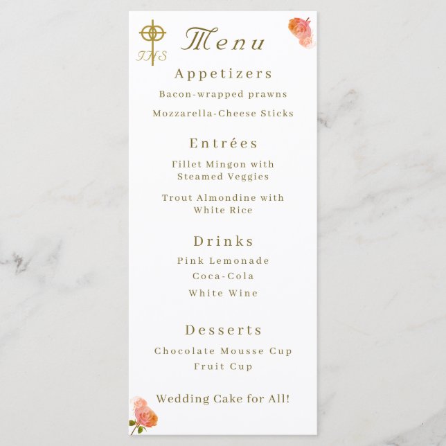 Menu de mariage catholique Rose Terracotta (Devant)