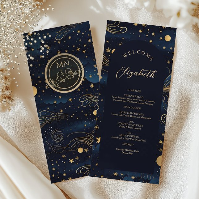 Menu de Mariage Céleste avec Nom de l'Invité (Créateur téléchargé)