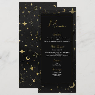Menu de mariage Céleste Lune Étoiles Noir & Or