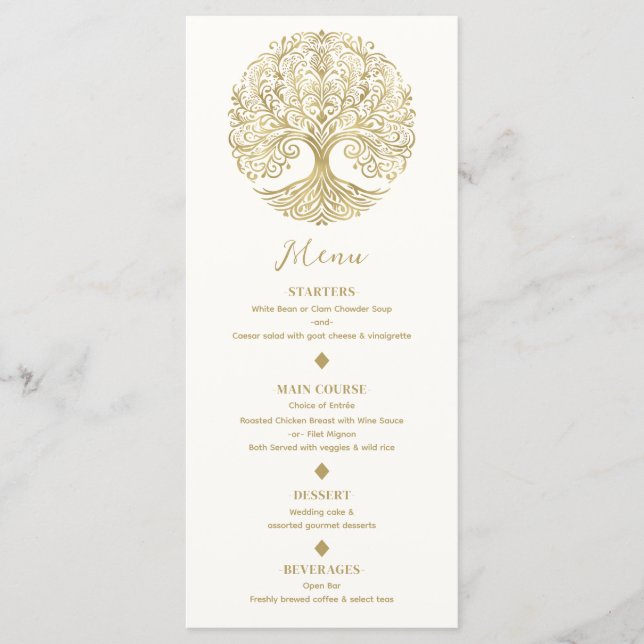 Menu de mariage celtique Crème et Or de l'Arbre de (Devant)