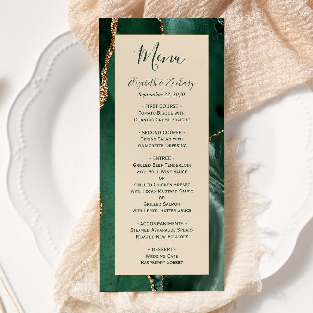 Menu de mariage Champagne Or Vert Emeraude (Créateur téléchargé)