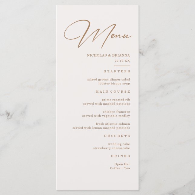 Menu de mariage champenois bohème neutre  (Devant)
