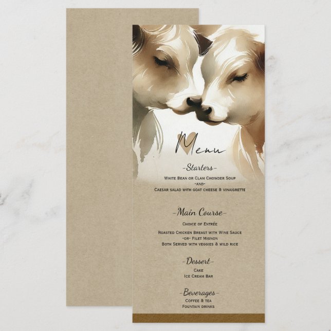 Menu de mariage champêtre crème marron amour vache (Devant / Derrière)