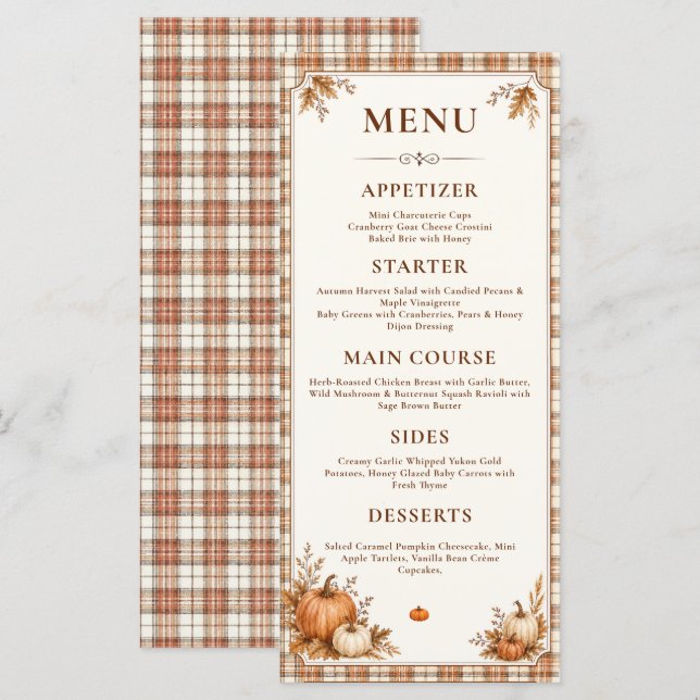 Menu de mariage champêtre de salle de mariage auto (Devant / Derrière)