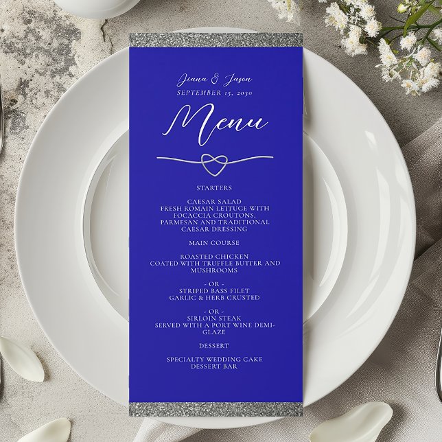 Menu de mariage chic argent royal bleu (Créateur téléchargé)