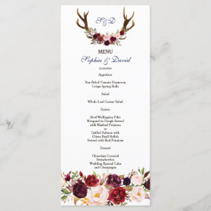 Menu de mariage Chic Burgundy Marsala Floral Antle
