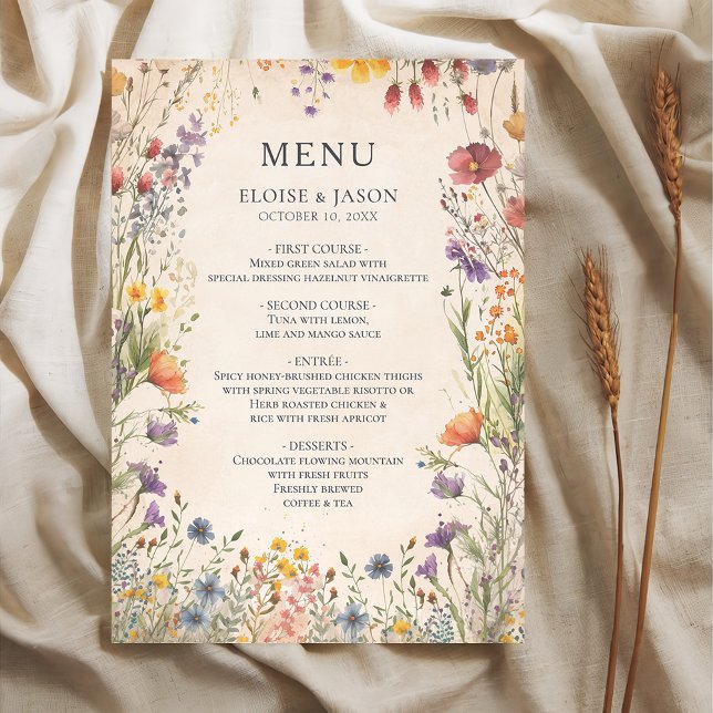 Menu de mariage chic de jardin de fleurs sauvages (Créateur téléchargé)