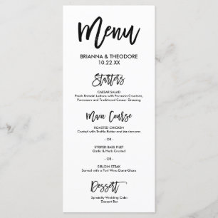 Menu de mariage chic écrit à la main