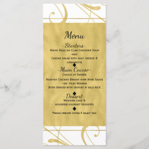 Menu de mariage chic en spirale florale blanc et o