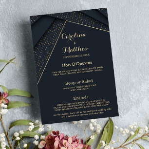 Menu de mariage chic moderne bleu marine or luxe